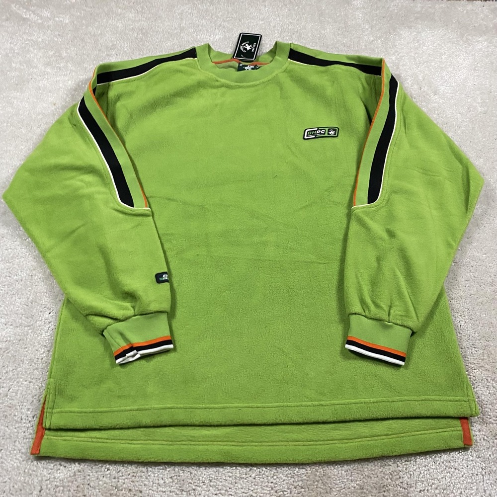 Y2K Beverly Hills Polo Club Sweatshirt Mens XL Green Crewneck Fleece Logo BHPC